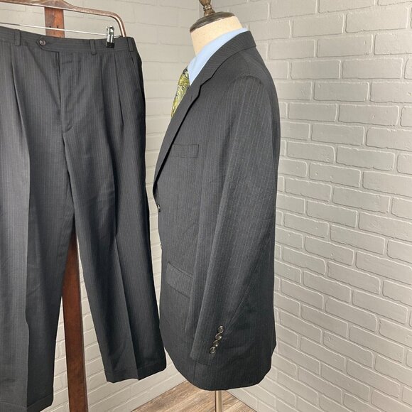 Ralph Lauren Chaps Suit Men 42 34Wx28L Gray Blue Pinstripe Cashmere‎ Wool Canada - Picture 3 of 16